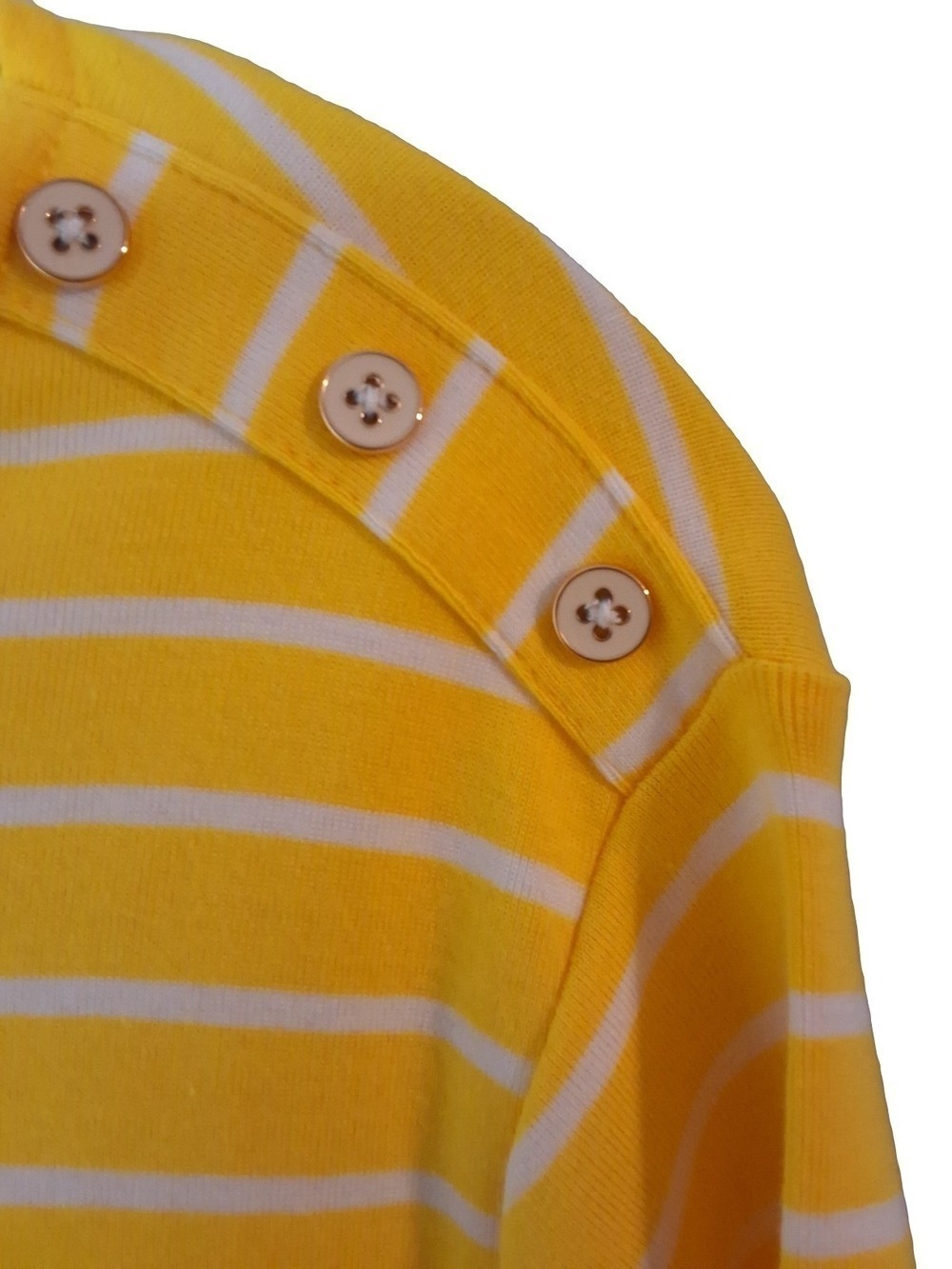 Signature Collection Yellow White Striped Button Shoulder Tunic Top Plus Size 2X - Picture 3 of 7